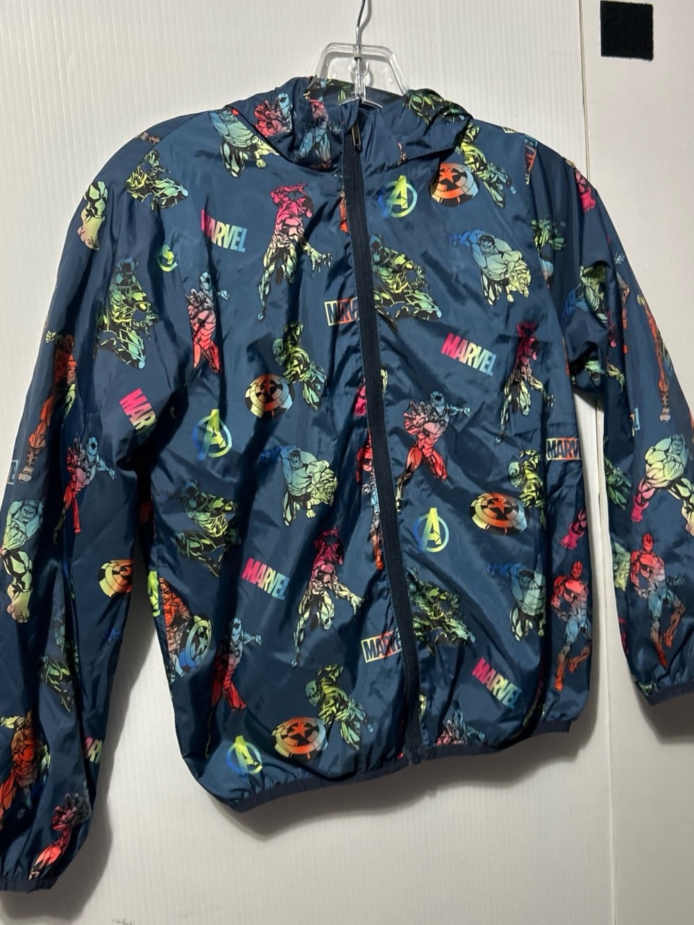 Marvel Kids Navy Hooded Avengers Rain Jacket with Multicolor Prints
